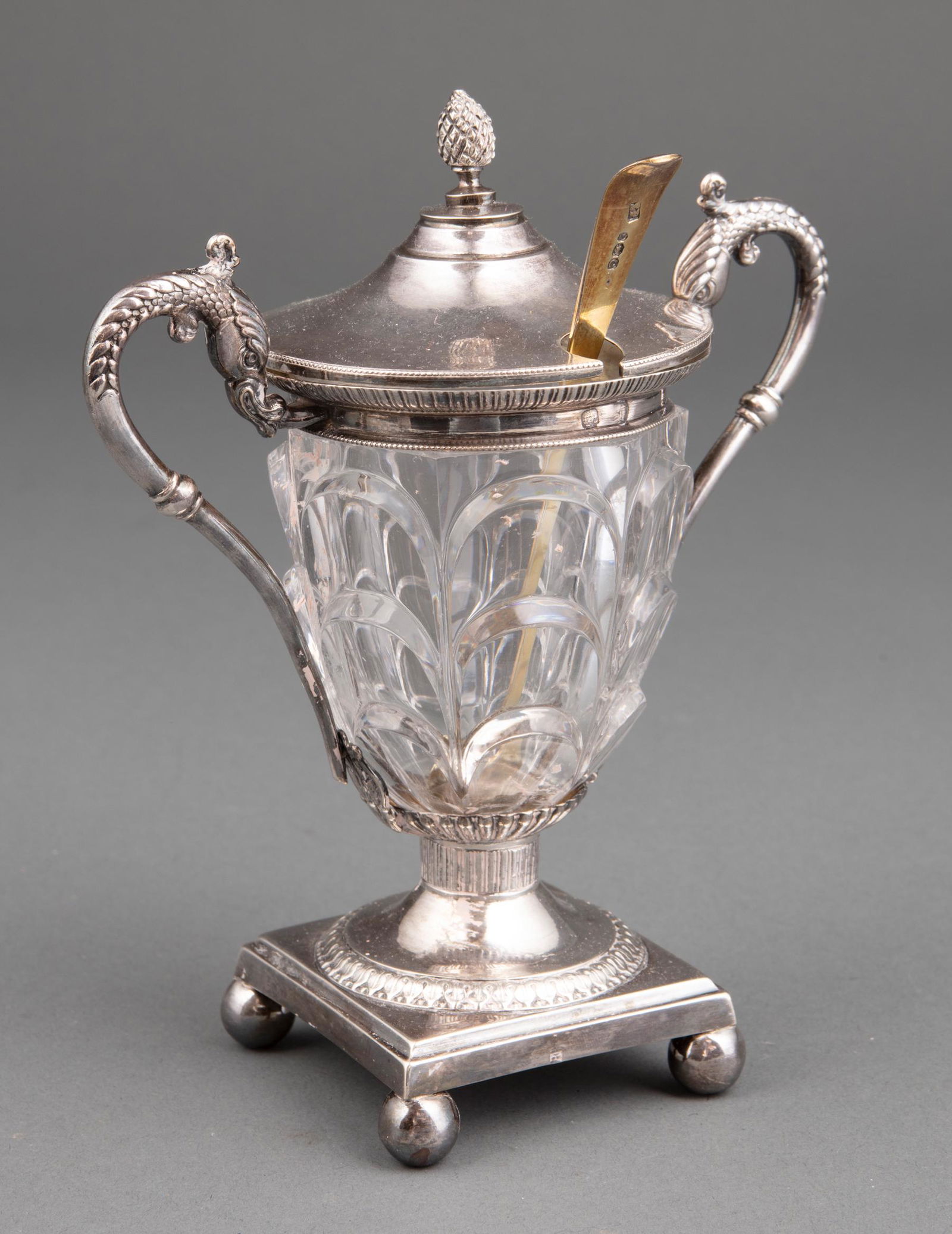 Silverplate-Mounted Molded Glass Mustard Pot (1 of 3)