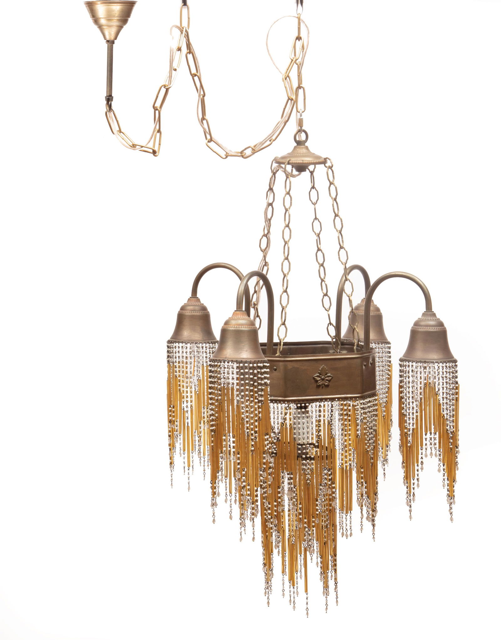 Diminutive Art Deco Five-Light Chandelier: Diminutive Art Deco Five-Light Chandelier, early 20th c., glass rods and beads, h. 29 in., w. 19 in.