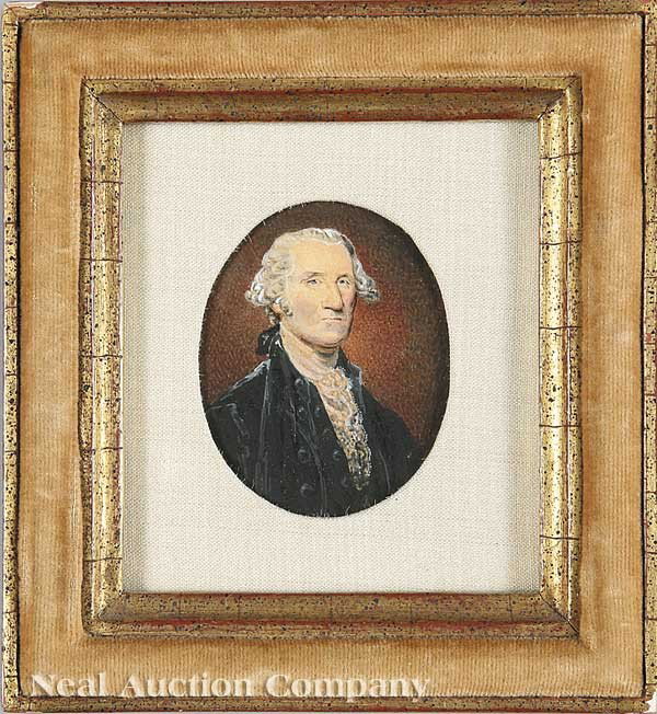 After William Birch (American, 1755-1834): After William Birch (American, 1755-1834), "Portrait of George Washington", miniature watercolor on paper, 2 1/4 in. x 1 3/4 in., framed; together with Continental School, 19th c., "Portrait of a Youn