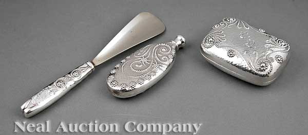 American Sterling Silver Dressing Table Articles: A Group of American Sterling Silver Dressing Table Articles, c. 1900-1924, Whiting Manufacturing Company, act. 1866-1926, ret. by Theodore B. Starr, act. 1890s-1924, including a soap box, height 2 7/8