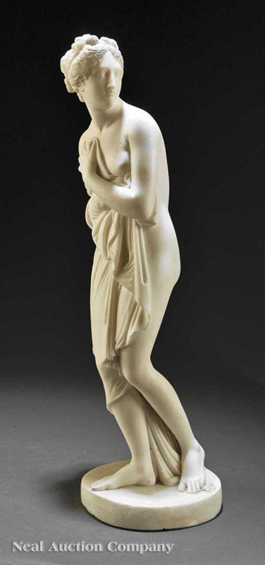 Italian Carved White Marble Sculpture of Venus: An Italian Carved White Marble Sculpture of Venus, late 19th c., after Antonio Canova (Italian, 1757-1822), height 21 3/4 in., width 6 1/2 in., depth 6 1/4 in