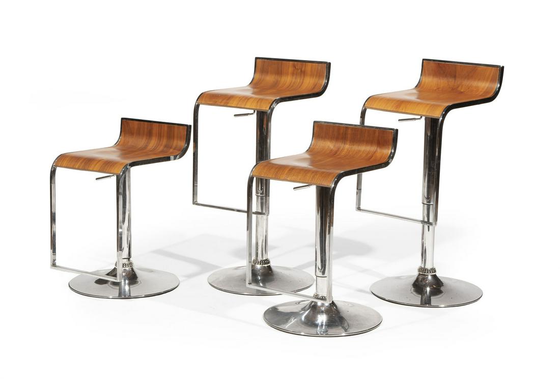 Modern Chrome and Laminated Walnut Barstools (1 of 2)