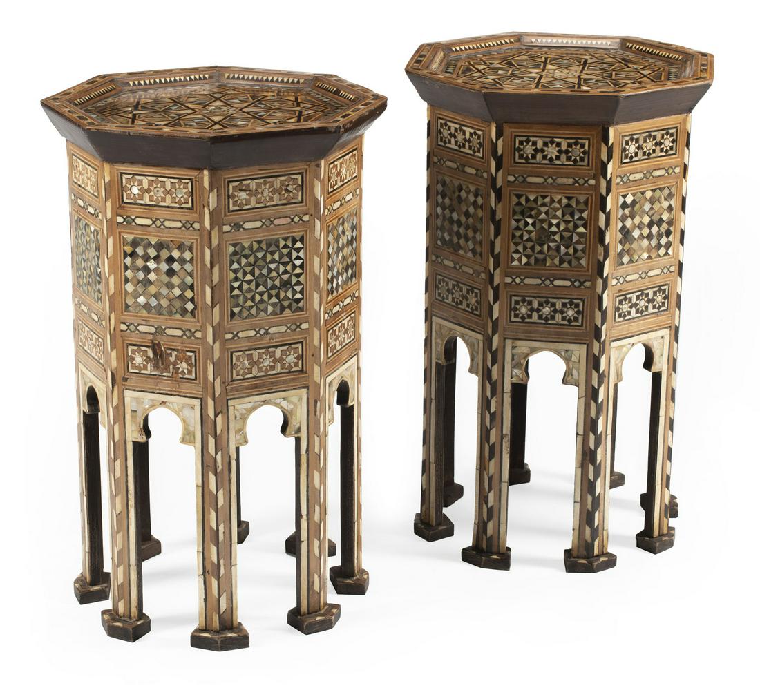 Pair of Moorish Inlaid Hardwood Tabouret Tables (1 of 3)