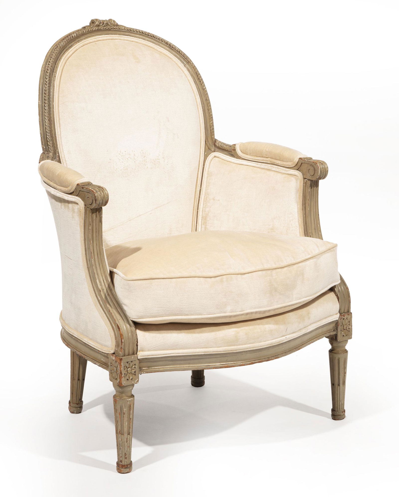 Louis XVI-Style Carved and Gris Peinte Bergere (1 of 4)
