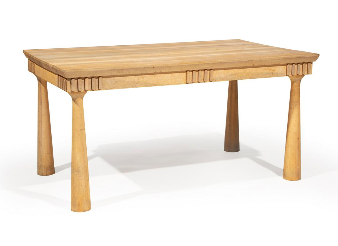 Mario Villa Carved, Pickled Mahogany Table (1 of 3)