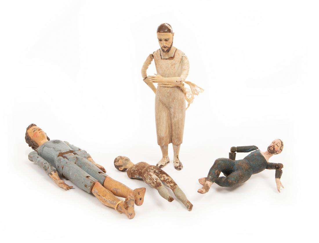 Four Carved and Painted Wood Santos Figures (1 of 2)