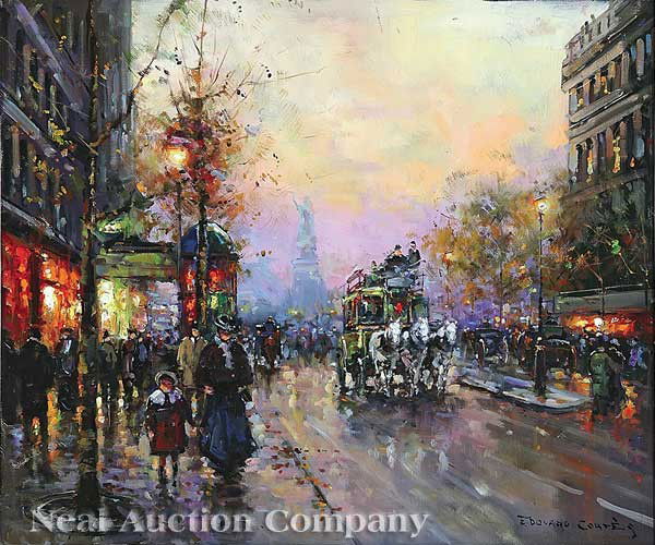 Edouard Cortes (French, 1882-1969): Edouard Cortes (French, 1882-1969), "Place de la Republique", oil on canvas, signed lower right, 18 in. x 21 1/2 in., framed; together with a letter of authentication from Mr. David Klein