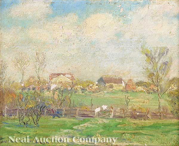 William Posey Silva (American, 1859-1948): William Posey Silva (American, 1859-1948), "Pasture Landscape", oil on artist board, signed lower left, 8 in. x 10 in., framed