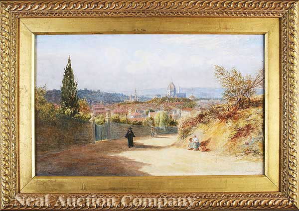 Robert Brown Johnston (English, 1840-1914): Robert Brown Johnston (English, 1840-1914), "View of Florence from the Fiesole Road", watercolor on paper, signed lower left, 15 in. x 24 3/4 in., in a giltwood frame