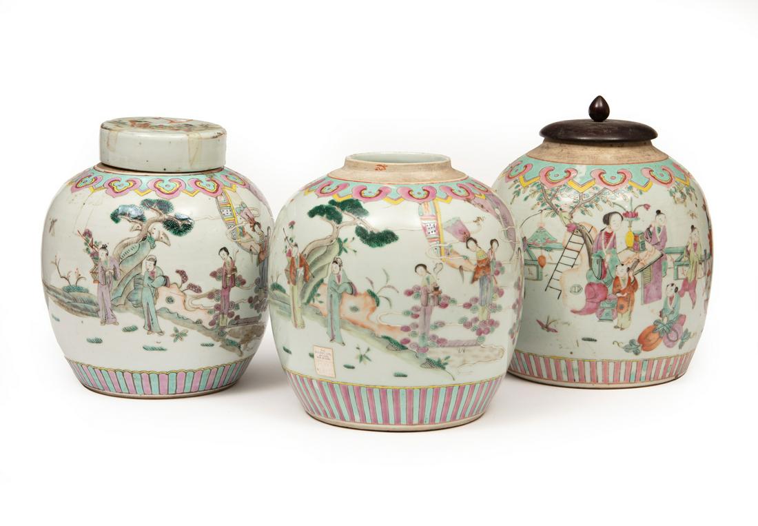 Three Chinese Export Famille Rose Porcelain Jars (1 of 2)