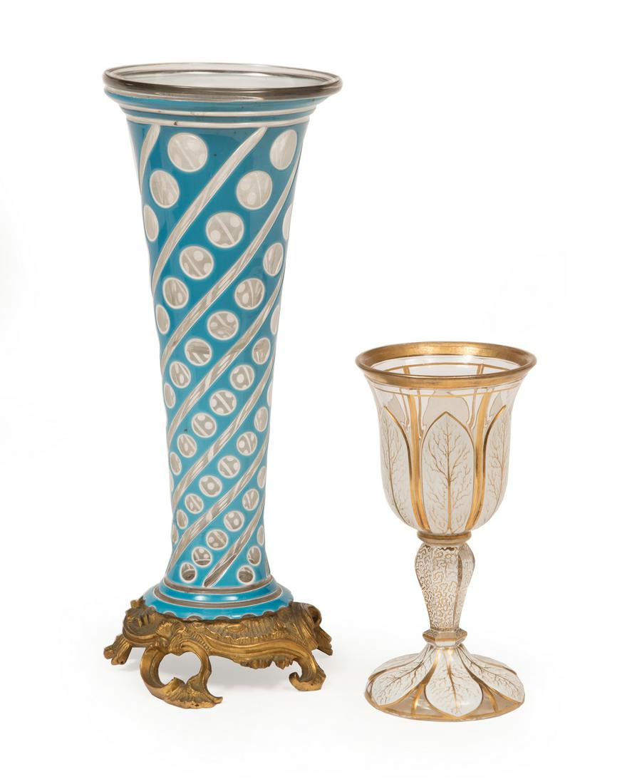 Turquoise Overlay Cut-to-Clear Glass Vase (1 of 2)