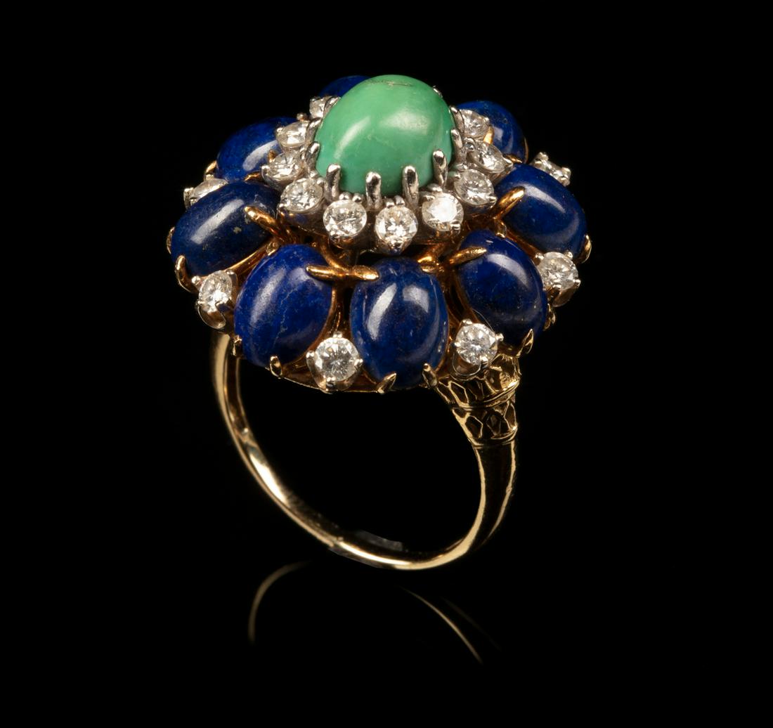Chris Owens' Gold, Turquoise, Lapis, Diamond Ring (1 of 2)