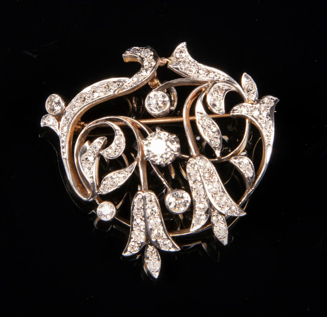 Edwardian Platinum Top, Gold Back Diamond Brooch (1 of 5)