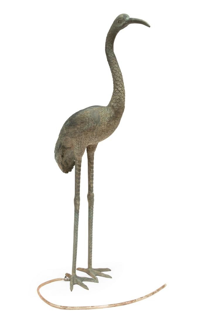 Large Patinated Bronze Garden Figure of a Crane (1 of 4)