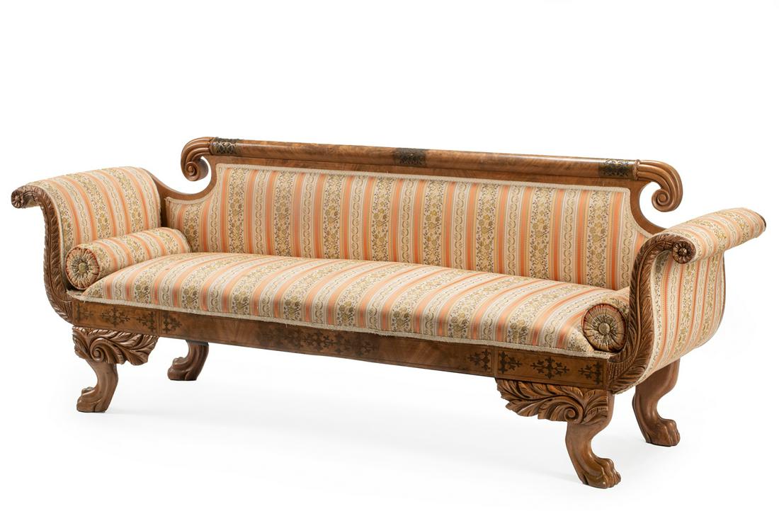American Classical Carved, Inlaid Mahogany Sofa (1 of 4)