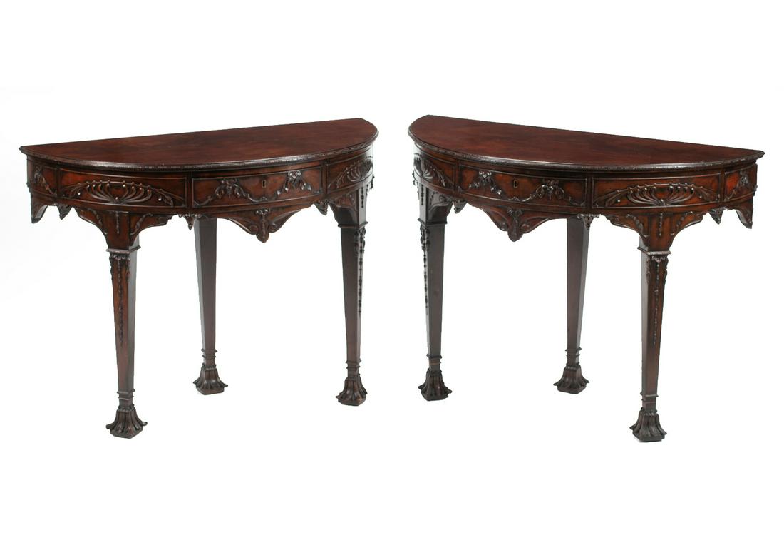 Chippendale-Style Carved Mahogany Console Tables (1 of 14)