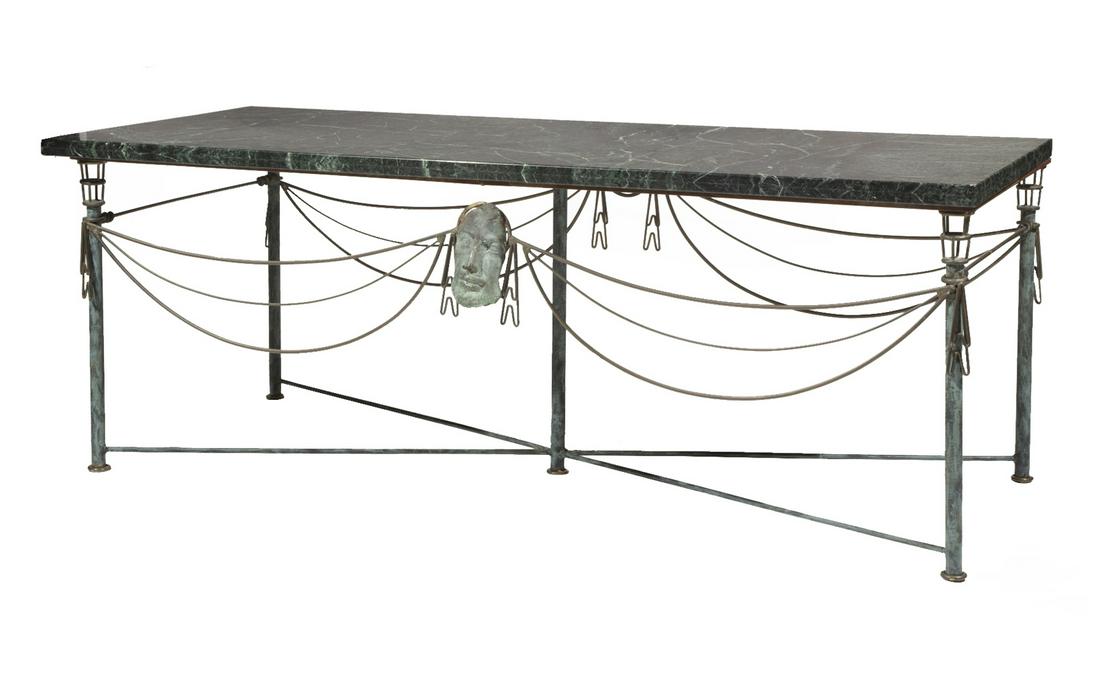 Large Mario Villa Patinated Metal, Marble Table (1 of 5)