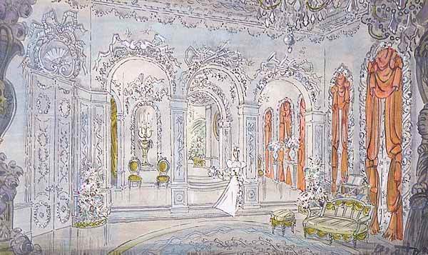 Sir Cecil Beaton, watercolor: Sir Cecil Beaton, C.B.E. (English, 1904-1980) , Set design for Oscar Wilde's play 'Lady Windemere's Fan', pencil and watercolor, signed lower right, sight 9 1/2 in. x 16 in * NO RETURNS ARE ACCEPTED O