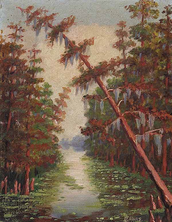 Peter Joseph Lawrence Mars (American/New Orleans,: Peter Joseph Lawrence Mars (American/New Orleans, 1874-1949) , "Louisiana Bayou", oil on canvas, signed lower right, 13 in. x 10 in., in a period frame. Note: Born in Houma, Louisiana, Peter Mars was
