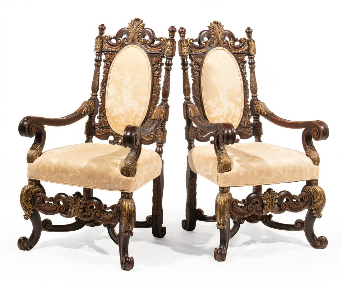 Continental Renaissance-Style Walnut Armchairs (1 of 5)