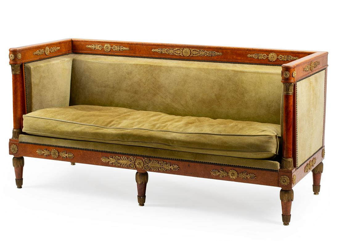 Empire-Style Bronze-Mounted Burlwood Box Sofa (1 of 4)