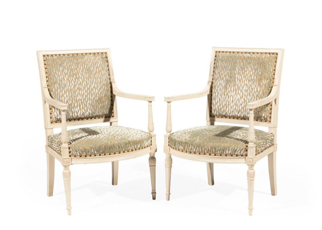 Pair of Directoire-Style Creme Peinte Fauteuils (1 of 4)