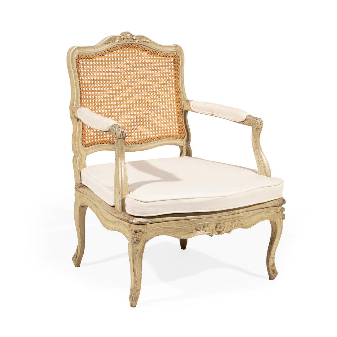 Louis XV-Style Carved and Gris Peinte Fauteuil (1 of 4)