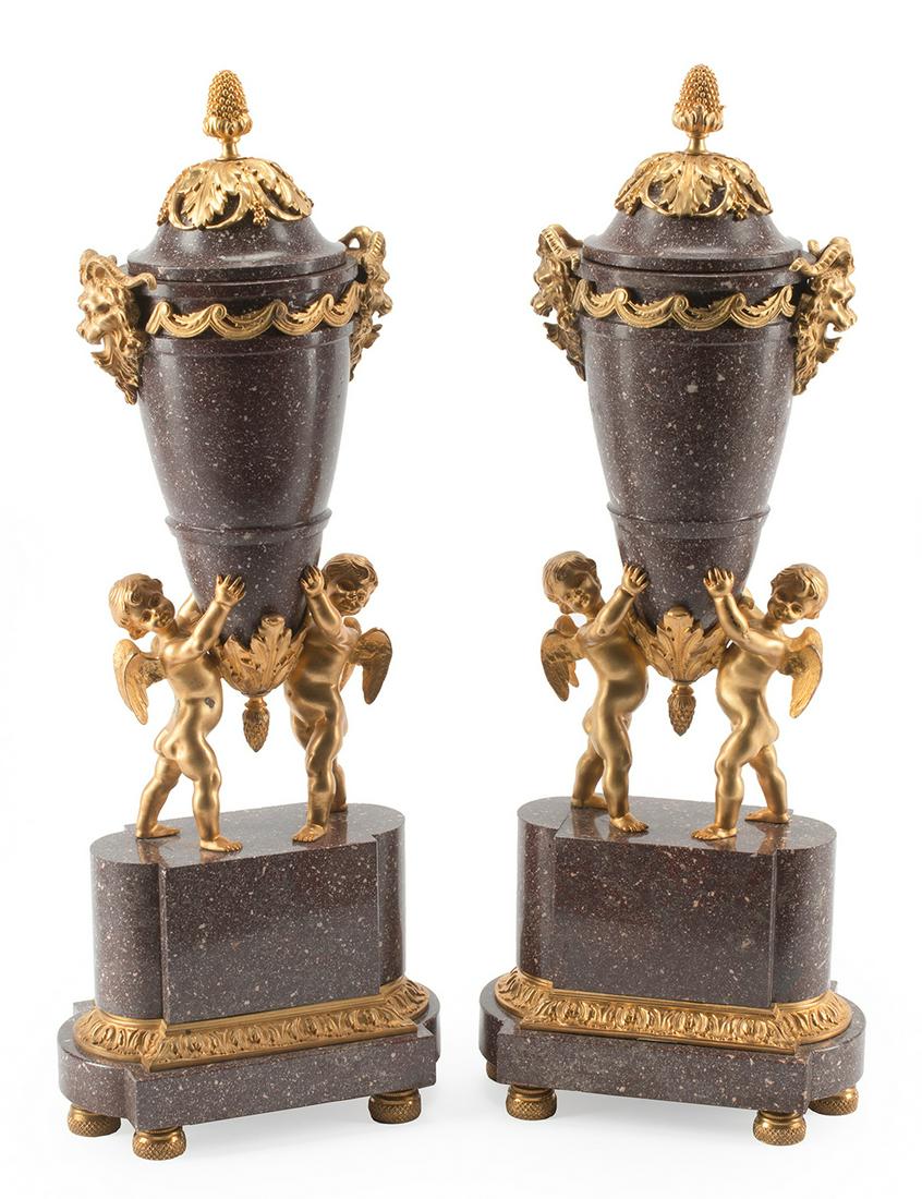 Louis XV-Style Gilt Bronze, Porphyry Cassolettes (1 of 4)