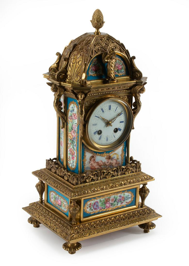 French Bronze and Porcelain Mantel Clock (1 of 4)