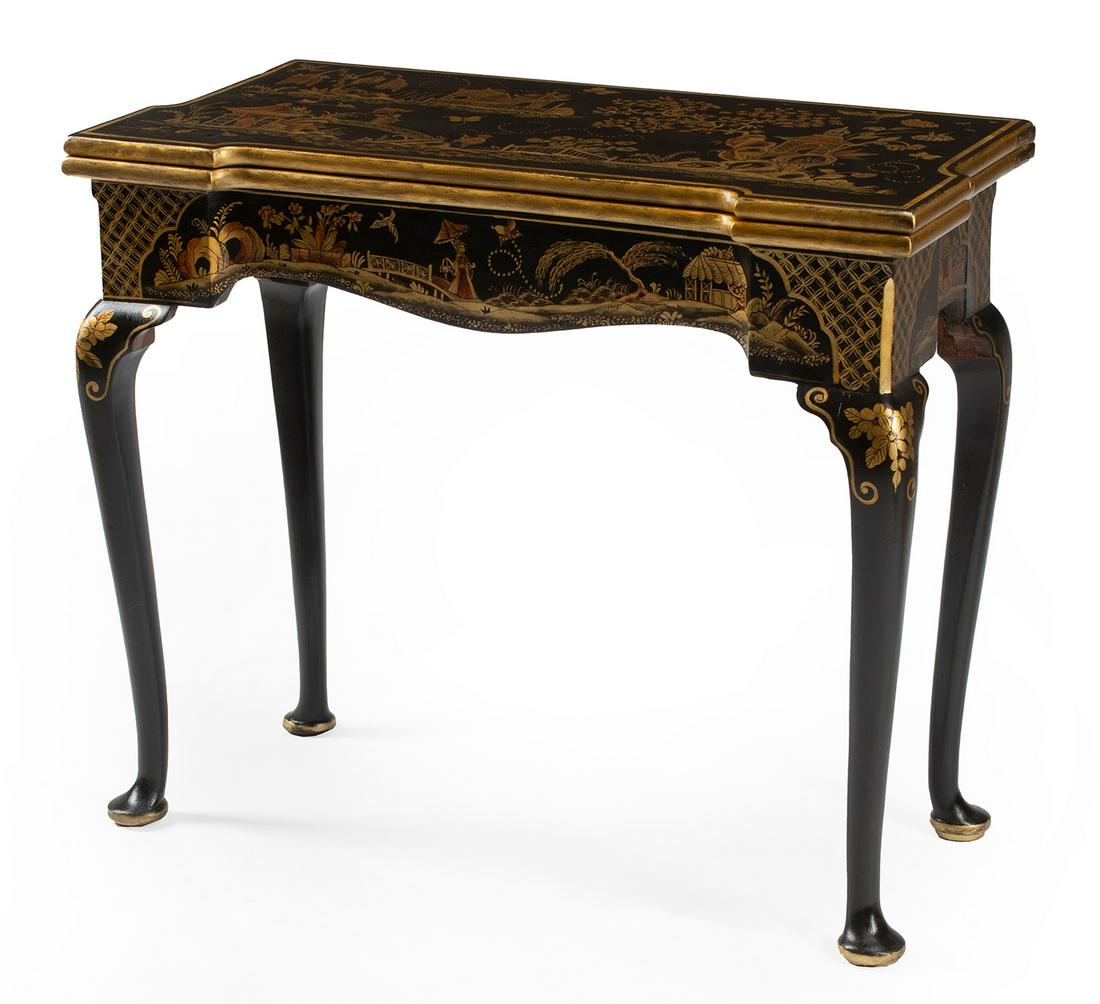 Georgian-Style Black Lacquered Games Table (1 of 5)