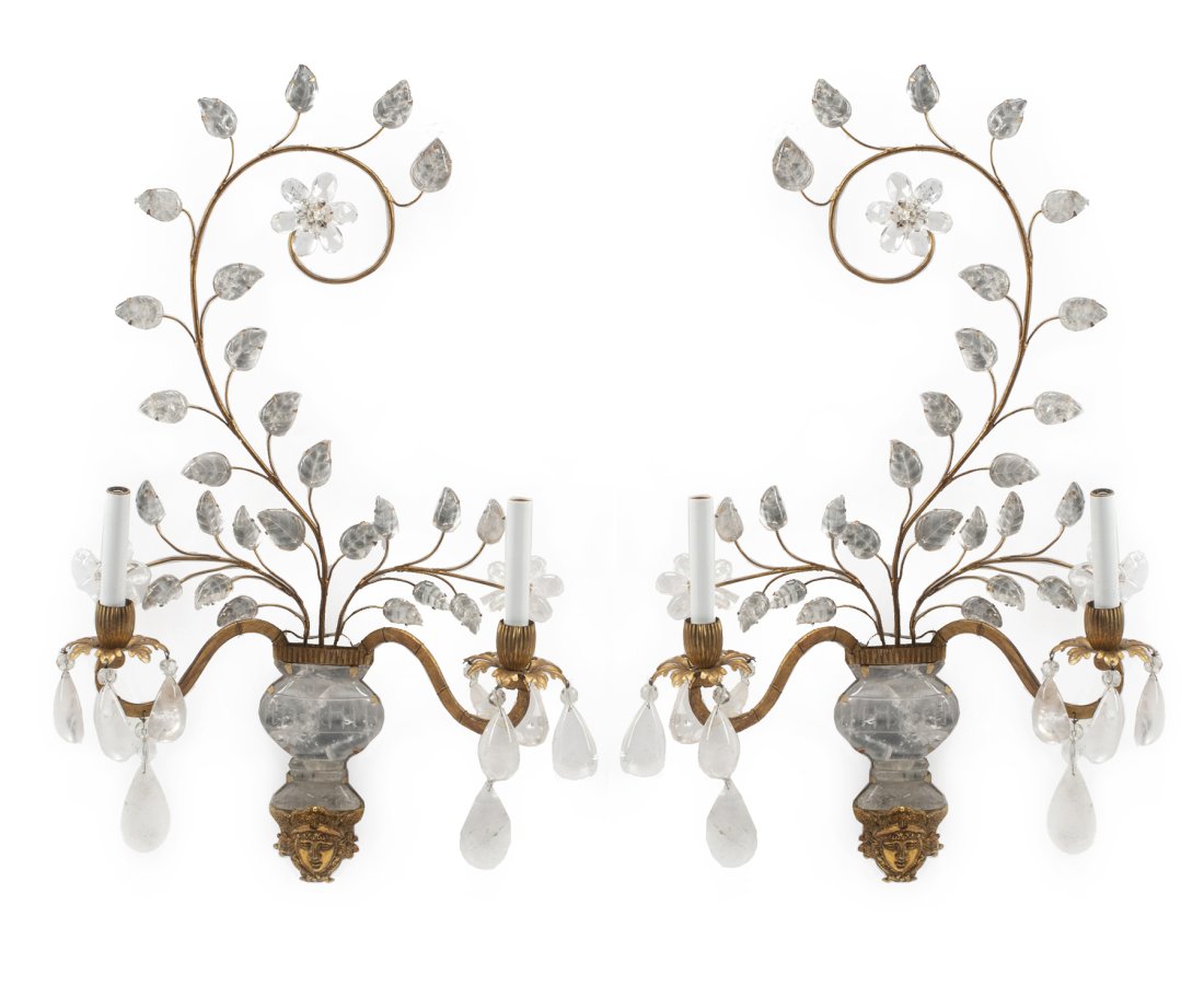 French Bagues-Style Bronze, Rock Crystal Sconces (1 of 3)