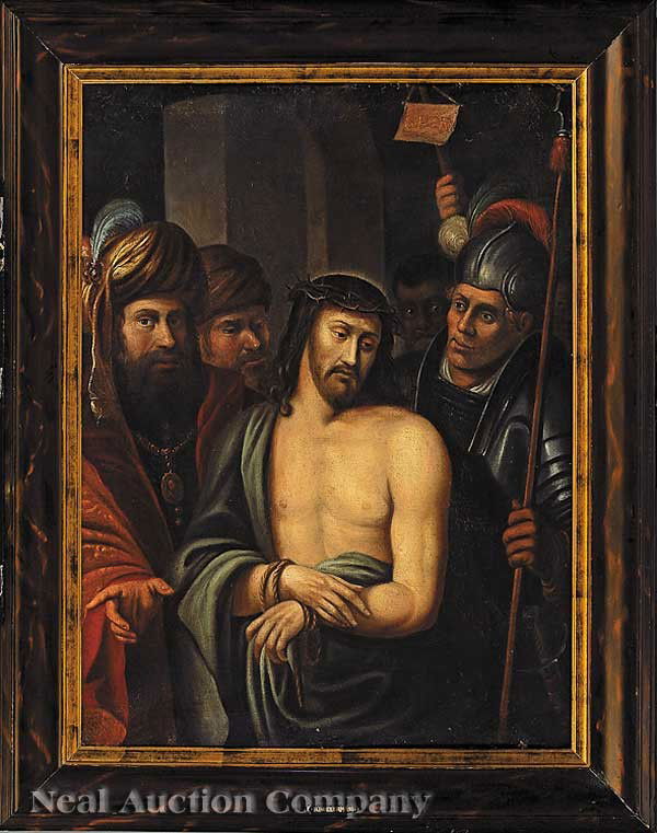 Theodor Boeyermans (Flemish, 1620-1678): Theodor Boeyermans (Flemish, 1620-1678), "Ecce Homo", oil on canvas, unsigned, a partial Gemcente Museum" label en verso, 33 in. x 23 1/4 in., in a fine antique carved ebony frame