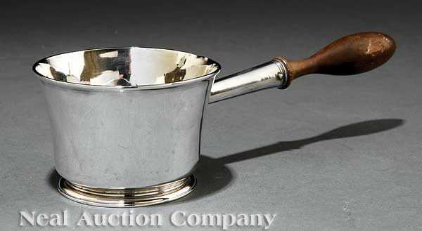 George Wickes Sterling Silver Brandy Warmer: A George I Sterling Silver Brandy Warmer, George Wickes, London, 1723, (mark ent. 1721), length 8 3/4 in., weight 5.3 troy ozs
