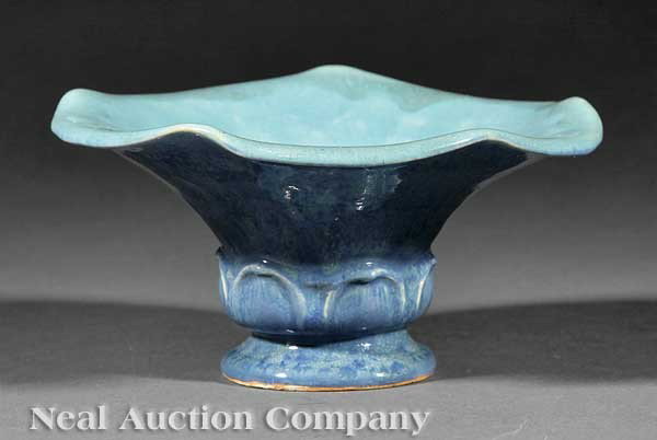 Newcomb College Art Pottery Hand-Built Flare Vase: A Newcomb College Art Pottery Hand-Built Flare Vase, by Leona Fischer Nicholson, the base marked with Newcomb cipher and decorator's mark, height 3 1/4 in., diameter 6 1/8 in