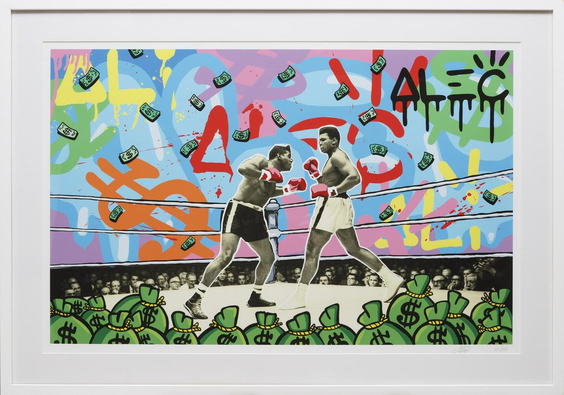 Alec Monopoly (Alec Andon) (American/New York): Alec Monopoly (Alec Andon) (American/New York, 20th c.), "Ali #3", 2021, giclee on paper, pencil-signed and numbered "112/150" lower margin, certificate of authenticity from the artist attached on bac