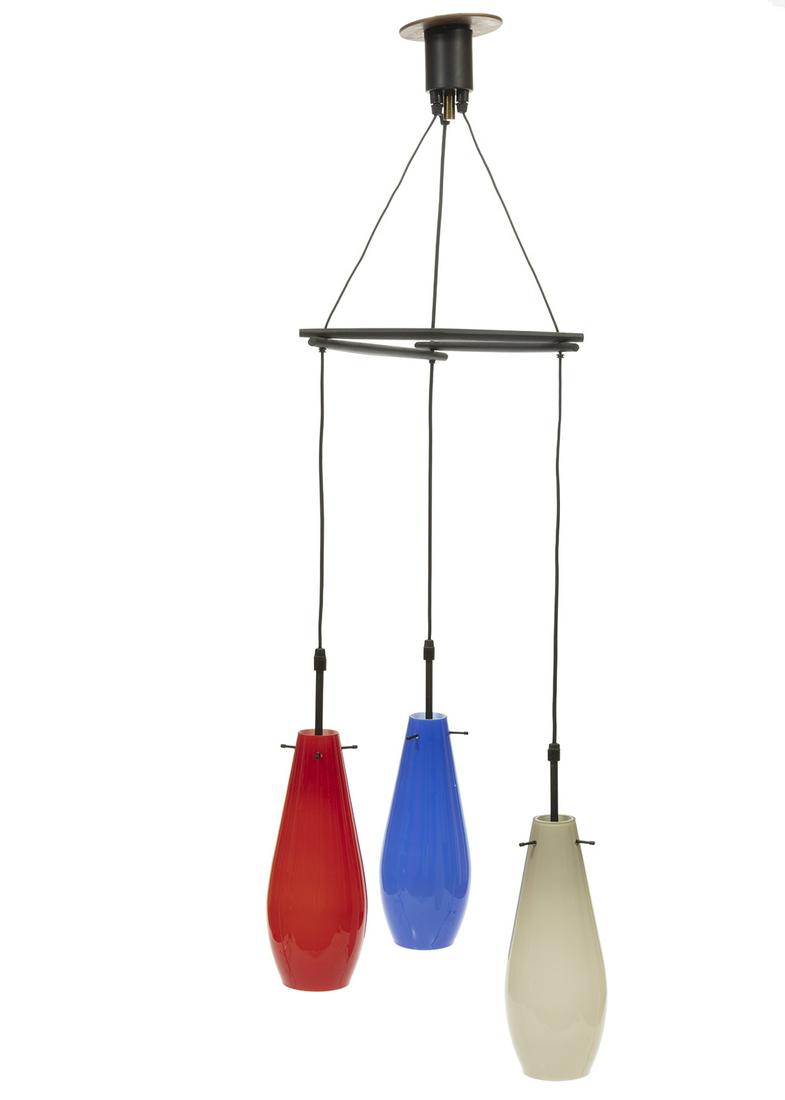 Italian Three-Light Chandelier: Italian Three-Light Chandelier, 20th c., marked "Made in Italy", wood stretchers, h. 38 in., dia. 15 in.