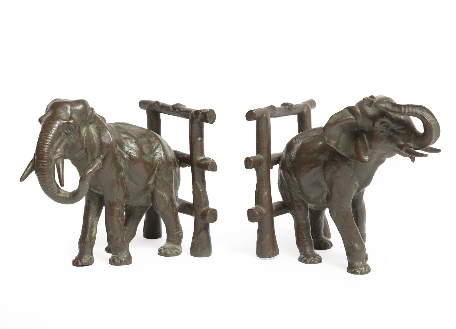 Pair of French Patinated Bronze Elephant Bookends (1 of 1)