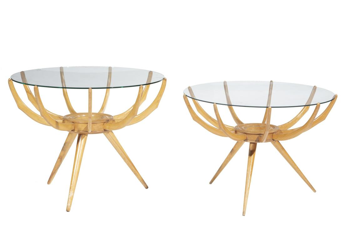 Pair of Carlo di Carli "Ragno" Tables: Pair of Carlo di Carli "Ragno" Tables, 1950s, "spider" supports, h. 22 in., dia. 27 in.