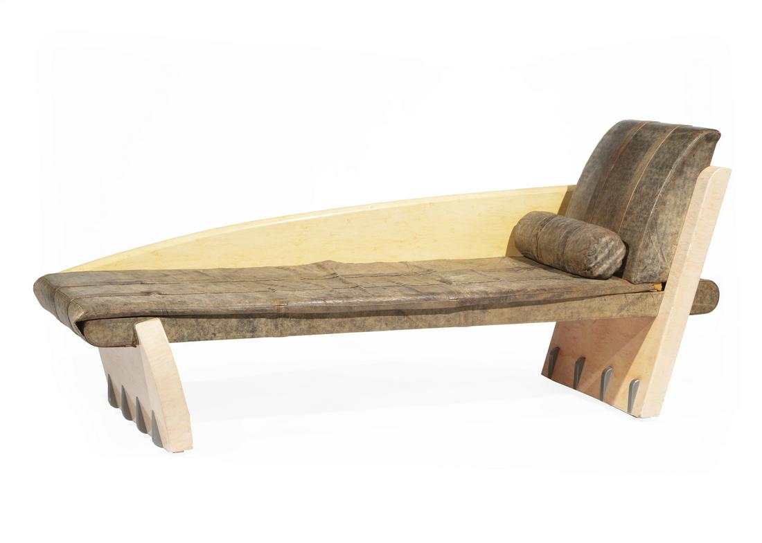 Contemporary Leather and Birch Chaise Longue (1 of 4)