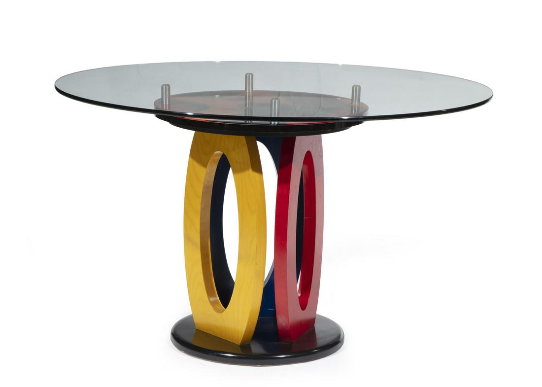 Contemporary Inlaid Wood and Glass Center Table (1 of 2)