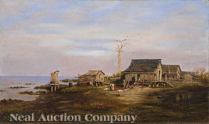 Attributed to Marshall Joseph Smith, Jr.: Attributed to Marshall Joseph Smith, Jr. (American/New Orleans, 1854-1923), "Manchac Cabin", oil on canvas, unsigned, "W.E. Seebold" canvas stamp en verso, 12 in. x 20 in., in a period frame Provenanc