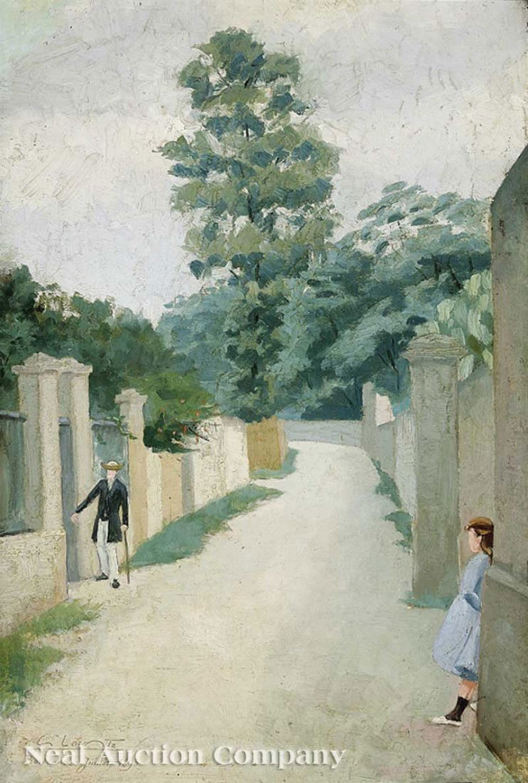 Charles Lacoste (French, 1870-1959): Charles Lacoste (French, 1870-1959), "Bordeaux; Scène de Rue", 1893, oil on board, signed, dated "Juillet 1893" and inscribed "Bordeaux" lower left, 26 3/4 in. x 18 in., in a giltwood frame Provenanc