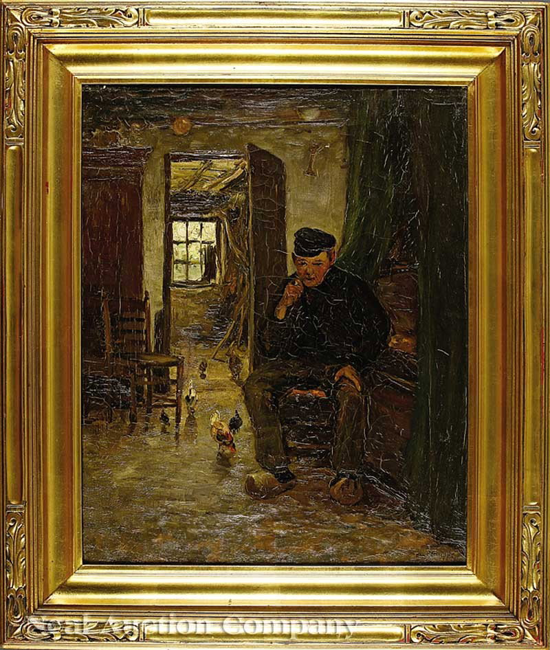 Charles Paul Gruppe (American/New York, 1860): Charles Paul Gruppe (American/New York, 1860-1940), "Old Jan Van Dyke, The Hague", oil on canvas, signed lower right, titled on artist label en verso, inscribed "Old Jan Van Dyck" on stretcher, 20 in.