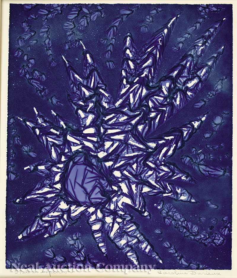Caroline Wogan Durieux (American/New Orleans): Caroline Wogan Durieux (American/New Orleans, 1896-1989), "Stellar Explosion", cliché verre on paper, pencil-signed and titled, sheet 19 1/2 in. x 15 7/8 in., matted