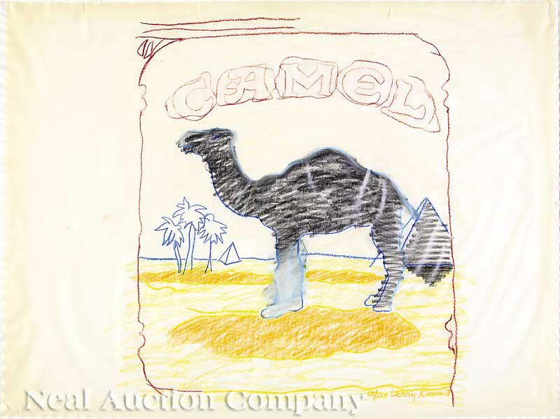 Larry Rivers (American, b. 1923): Larry Rivers (American, b. 1923), "Blue Line Camel", 1978, pochoir with color and pencil on acetate, pencil signed lower right, sight 17 1/2 in. x 23 1/2 in., framed Note: condition