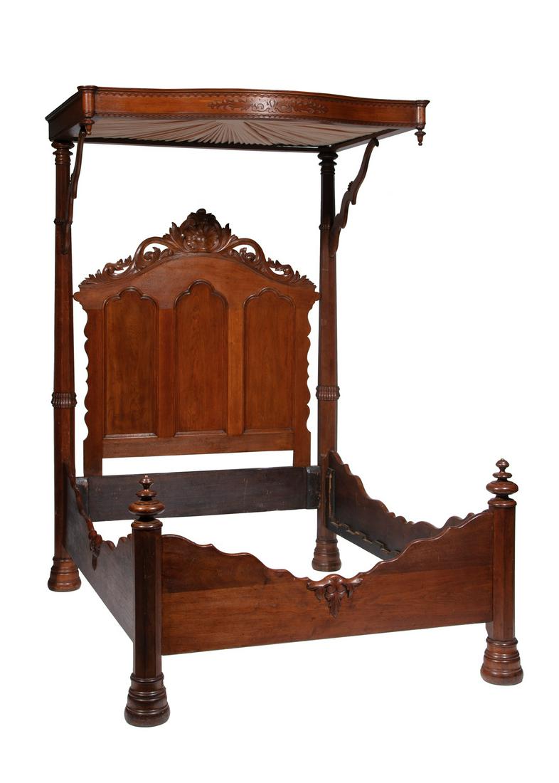 American Rococo Carved Walnut Half Tester Bed (1 of 6)