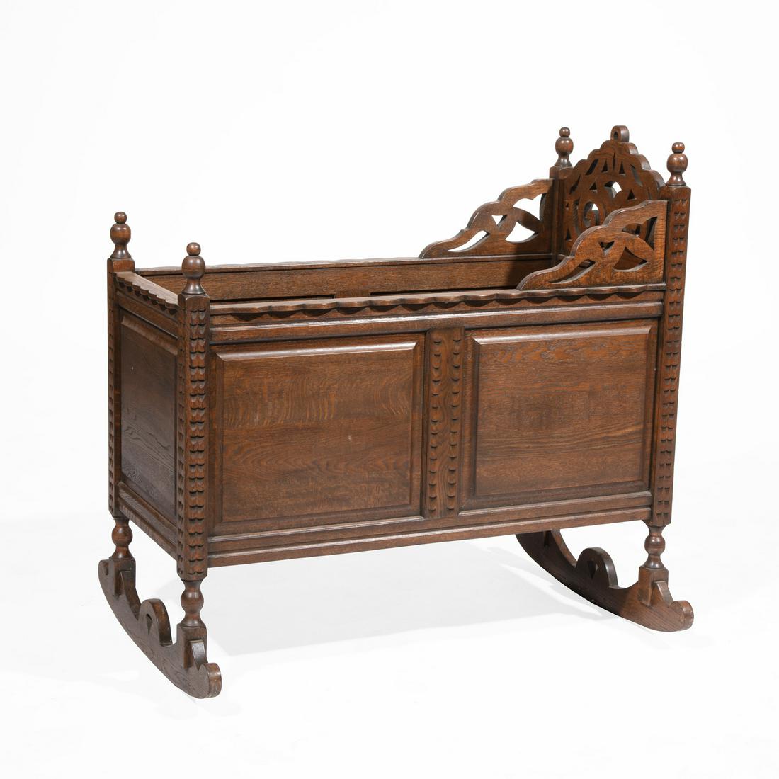 American Renaissance-Style Carved Oak Cradle (1 of 5)