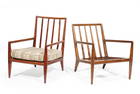 Two Mid-Century Modern Mixed Wood Lounge Chairs