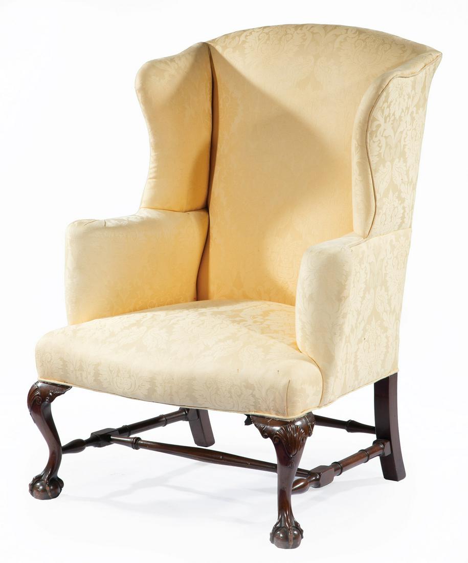 Georgian-Style Carved Mahogany Wing Chair (1 of 2)