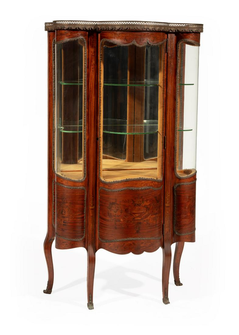 Fruitwood, Marquetry Vitrine Cabinet (1 of 4)